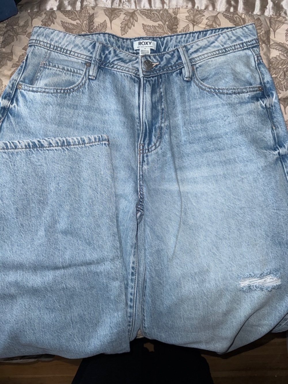 NWT Roxy Light Blue Distressed High-Rise Wide Leg Jeans